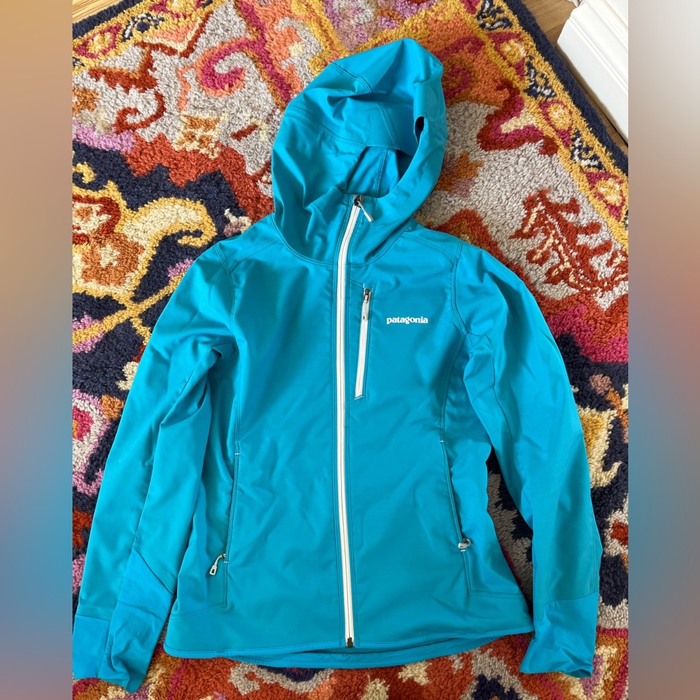 Blue Patagonia rain jacket
